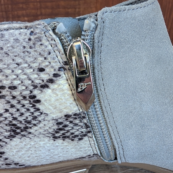 Gray Suede Ankle Boots with Snakeskin Detail - Picture 4 of 8